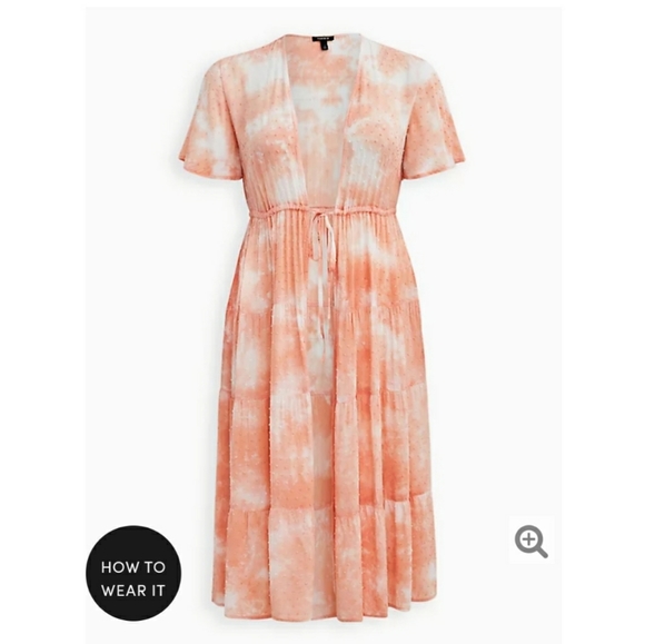 torrid Other - TORRID PEACH TIE-DYE CLIP-DOT KIMONO